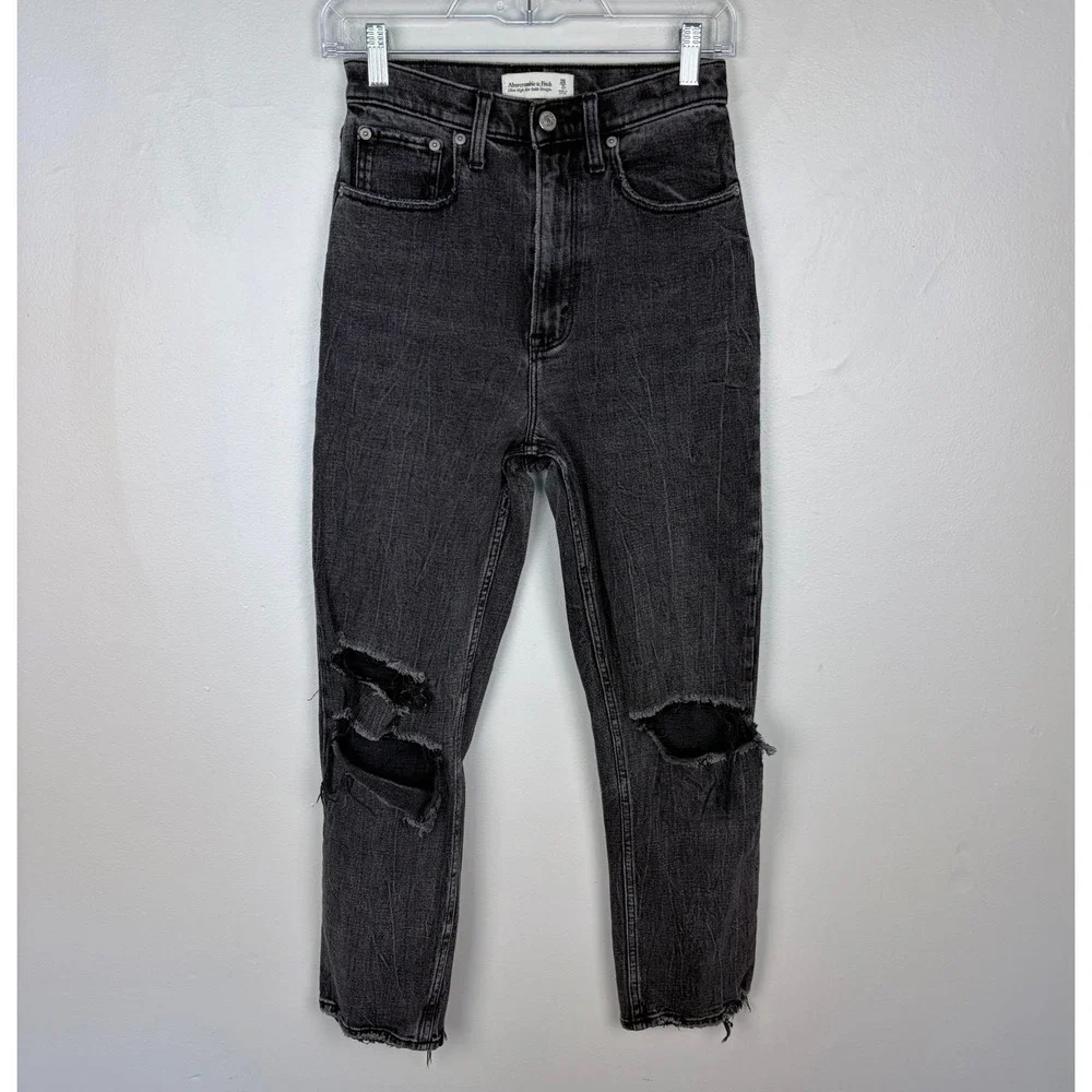 Abercrombie & Fitch Ultra High Rise Ankle‎ Straight Jeans Curve Love Black 26 R
